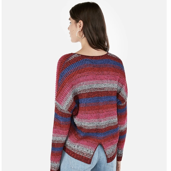 EXPRESS Striped Split Back V-Neck Sweater Size M - Picture 8 of 11